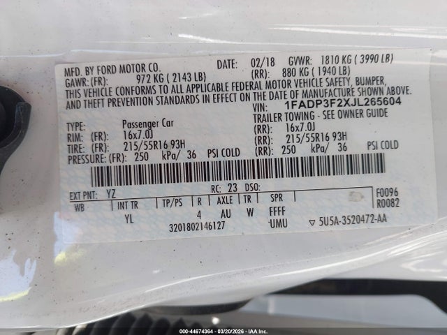 2018 FORD FOCUS 1FADP3F2XJL265604 Photo 8