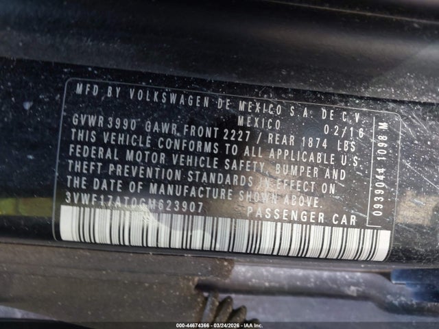 Продажа на аукционе авто 2016 Volkswagen Beetle 1.8t S, vin: 3VWF17AT0GM623907, номер лота: 44674366