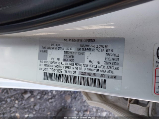 44674368 :رقم المزاد ، JM1GL1TY7M1616212 vin ، 2021 Mazda Mazda6 Grand Touring مزاد بيع