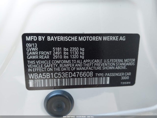 Aukcja sprzedaży 2014 Bmw 535i, vin: WBA5B1C53ED476608, numer aukcji: 44674402