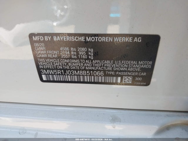 3MW5R1J03M8B51066 BMW 330I