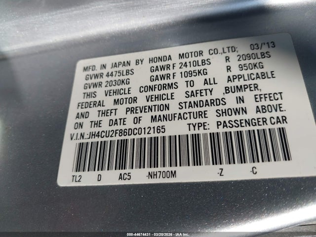 Aukcja sprzedaży 2013 Acura Tsx 2.4, vin: JH4CU2F86DC012165, numer aukcji: 44674431
