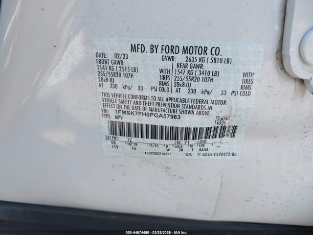 1FMSK7FH0PGA57983 Ford Explorer Limited