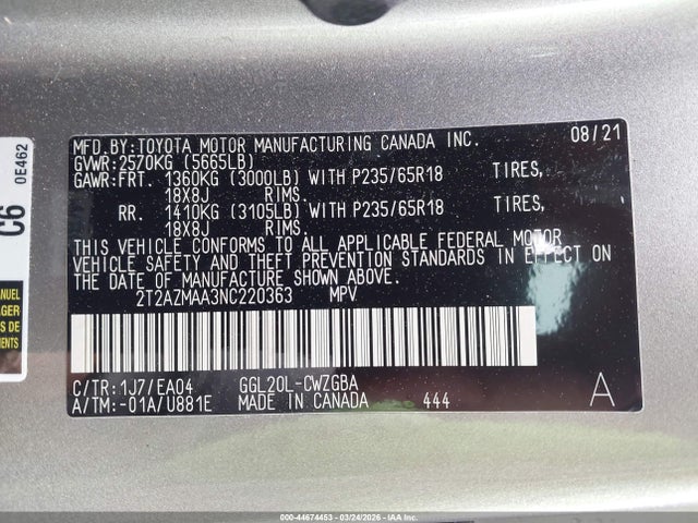 Aukcja sprzedaży 2022 Lexus Rx 350, vin: 2T2AZMAA3NC220363, numer aukcji: 44674453
