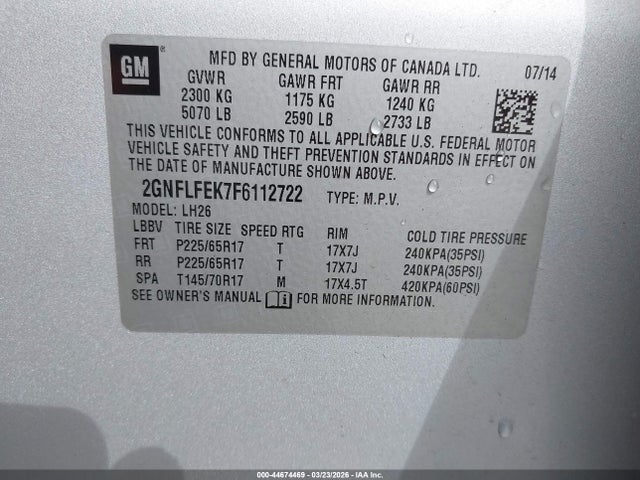Chevrolet EQUINOX 1LT 2015 2GNFLFEK7F6112722 Image 9