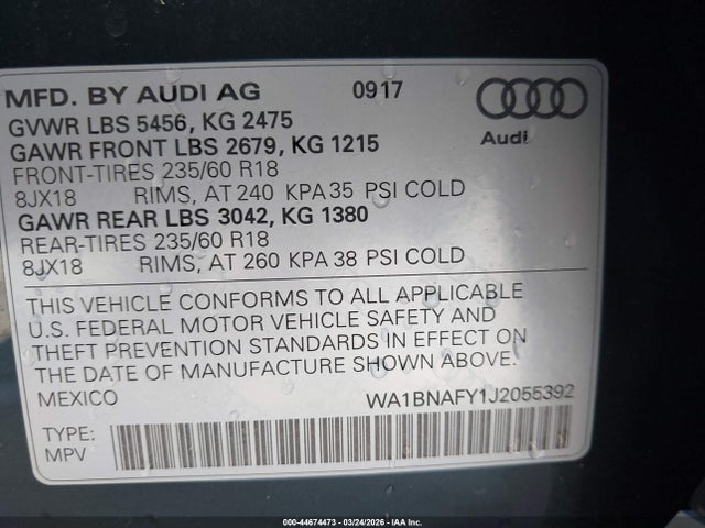 WA1BNAFY1J2055392 Audi Q5 2.0t Premium/2.0t Tech Premium