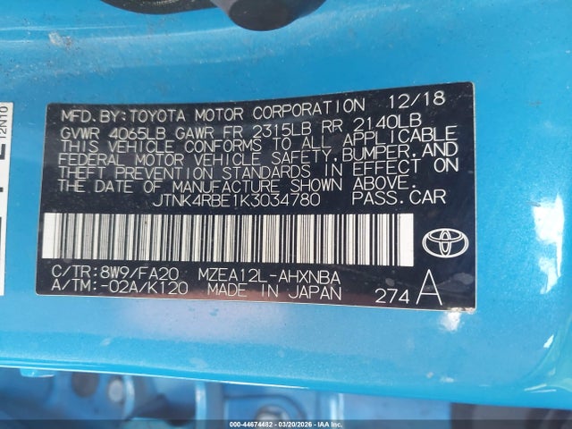 Toyota COROLLA SE 2019 JTNK4RBE1K3034780 Image 9