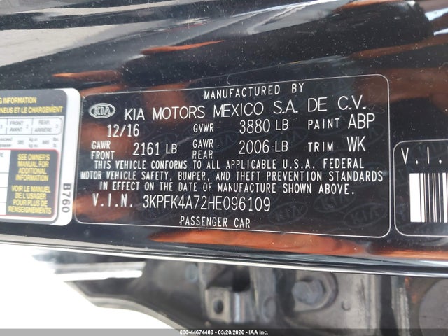 2017 Kia Forte Lx მანქანა იყიდება აუქციონზე, vin: 3KPFK4A72HE096109, აუქციონის ნომერი: 44674489