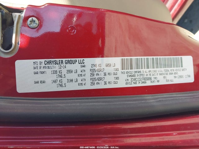 2015 Chrysler Town & Country Touring-l მანქანა იყიდება აუქციონზე, vin: 2C4RC1CG1FR656896, აუქციონის ნომერი: 44674496