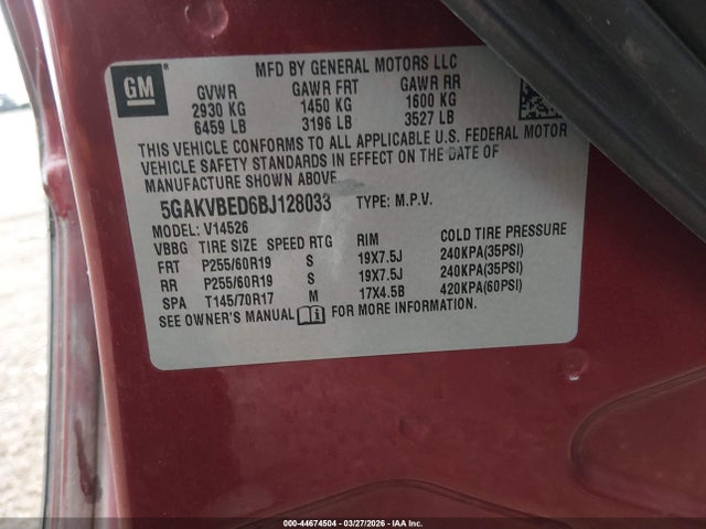 2011 BUICK ENCLAVE 5GAKVBED6BJ128033 Photo 8