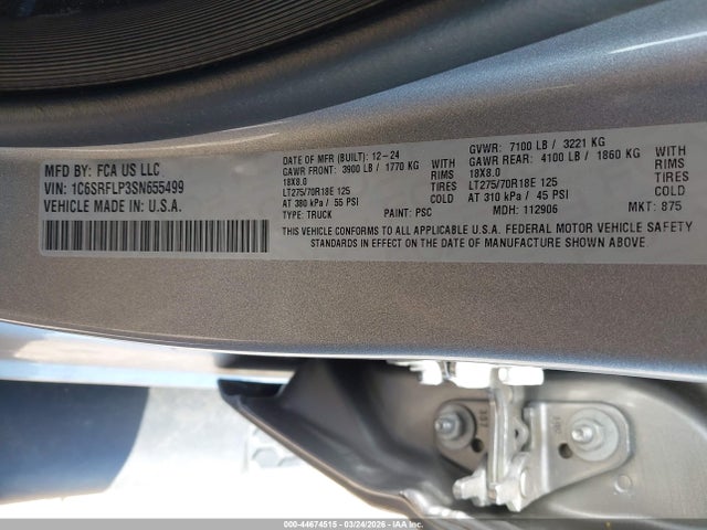 Продажа на аукционе авто 2025 Ram 1500 Rebel  4x4 5'7 Box, vin: 1C6SRFLP3SN655499, номер лота: 44674515