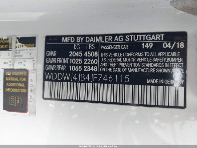 Aukcja sprzedaży 2018 Mercedes-benz C 300, vin: WDDWJ4JB4JF746115, numer aukcji: 44674520