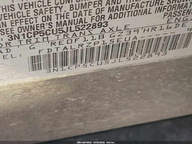 3N1CP5CU5JL522893 Nissan KICKS S