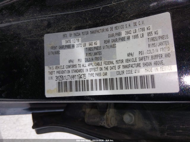 Продажа на аукционе авто 2017 Mazda Mazda3 Sport, vin: 3MZBN1U7XHM119476, номер лота: 44674530