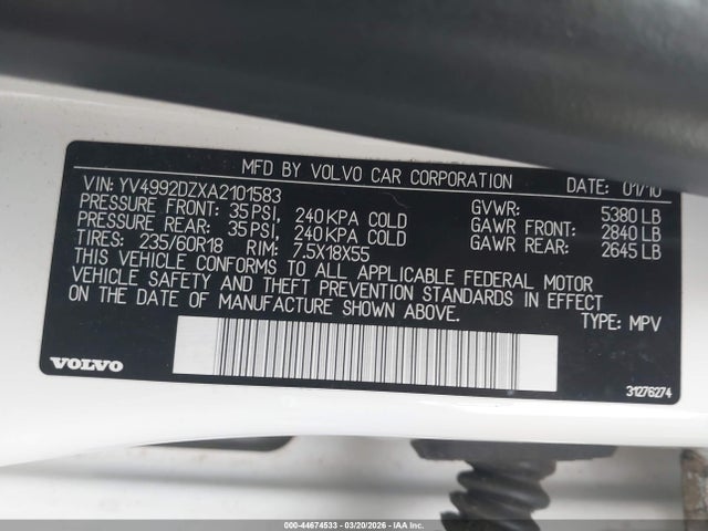 2010 VOLVO XC60 YV4992DZXA2101583 Photo 8