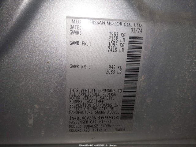 Продажа на аукционе авто 2024 Nissan Altima Sr Fwd, vin: 1N4BL4CV2RN369804, номер лота: 44674547