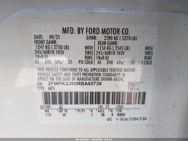 Ford EDGE SEL 2021 2FMPK3J95MBA65739 Image 9