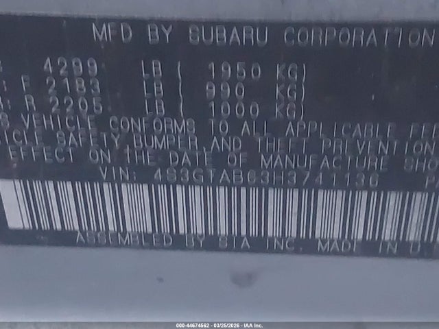 44674562 :رقم المزاد ، 4S3GTAB63H3741136 vin ، 2017 Subaru Impreza Premium مزاد بيع