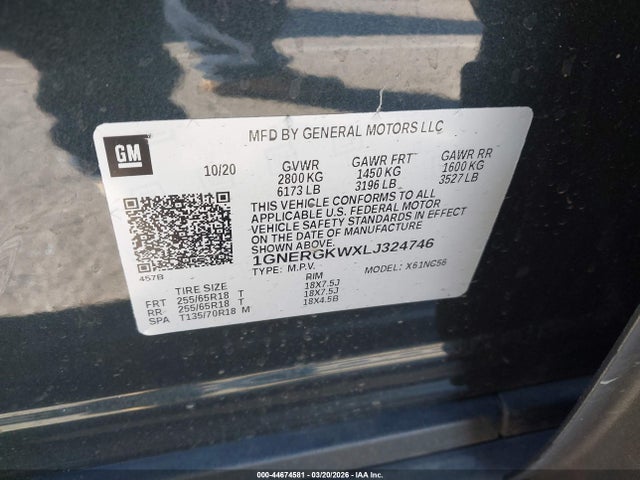 1GNERGKWXLJ324746 Chevrolet Traverse Fwd Lt Cloth