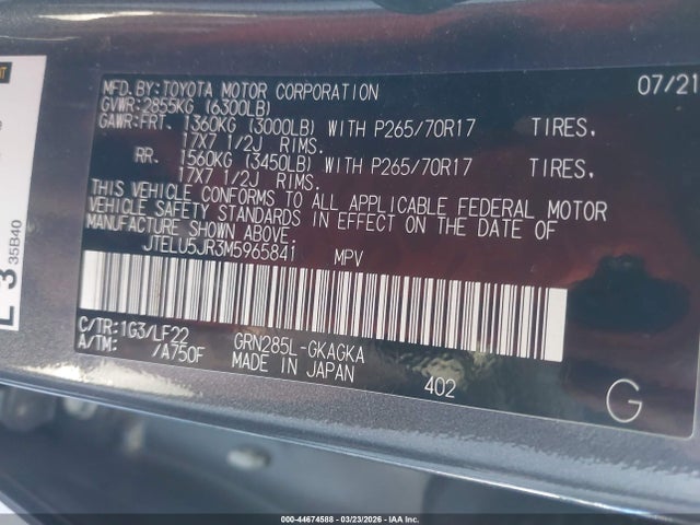 JTELU5JR3M5965841 Toyota 4runner