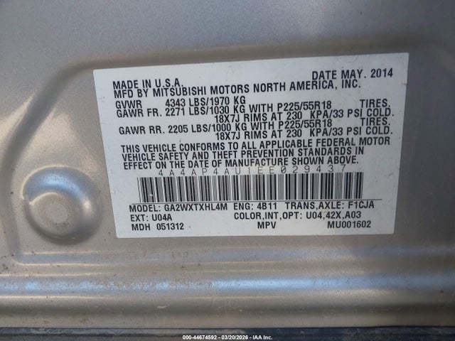 2014 MITSUBISHI OUTLANDER SPORT 4A4AP4AU1EE029437 Photo 8