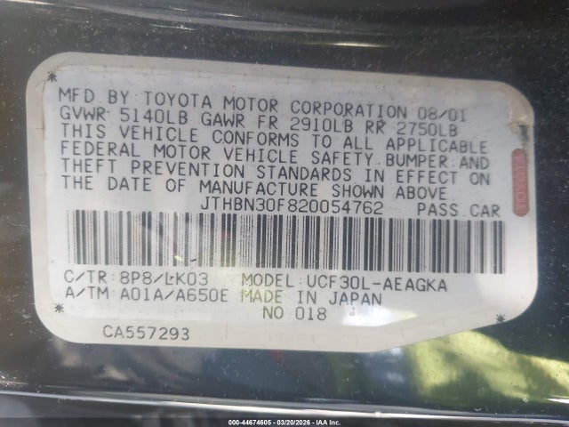 2002 LEXUS LS 430 JTHBN30F820054762 Photo 8