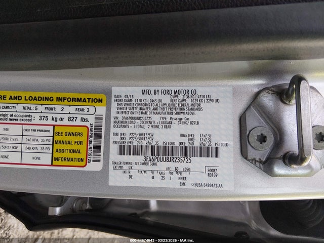 Ford Fusion Hybrid S 2018 3FA6P0UU8JR235725 Image 9