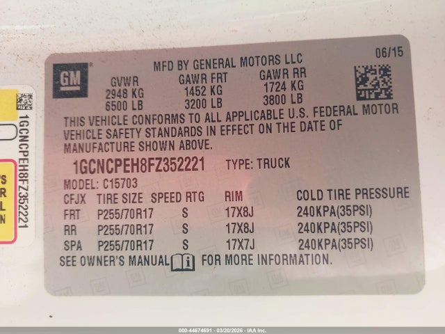 1GCNCPEH8FZ352221 Chevrolet Silverado 1500 Wt