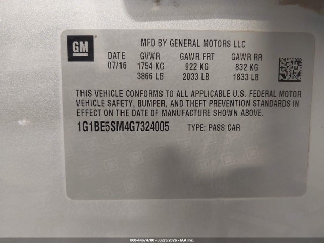 1G1BE5SM4G7324005 Chevrolet Cruze Lt Auto