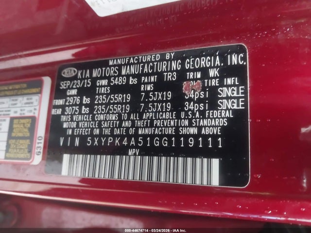 2016 KIA SORENTO 5XYPK4A51GG119111 Photo 8