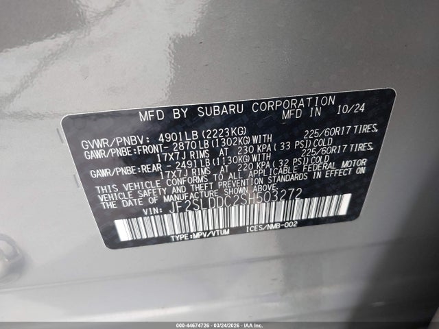 Продаж на аукціоні авто 2025 Subaru Forester Premium, vin: JF2SLDDC2SH503272, номер лоту: 44674726