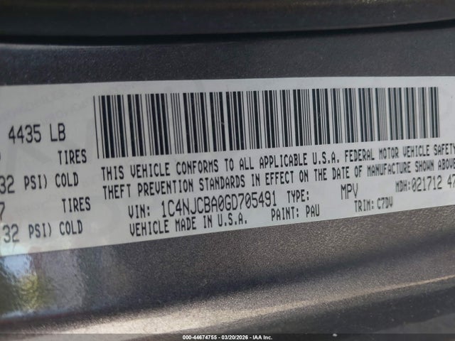 Jeep Compass Sport 2016 1C4NJCBA0GD705491 Image 9