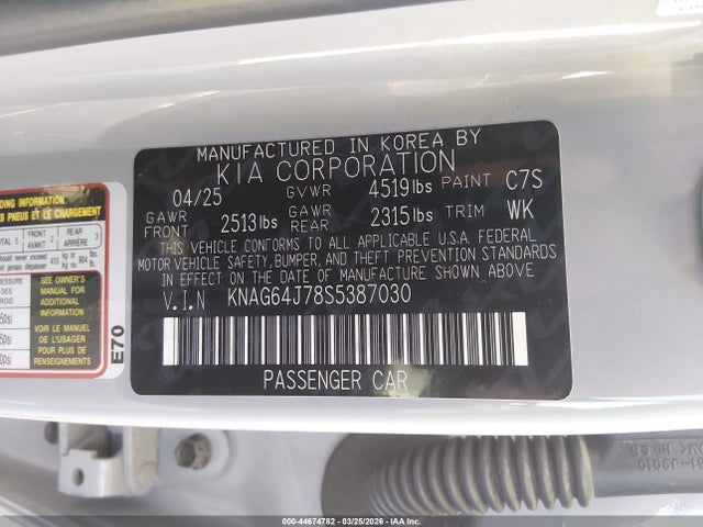 KNAG64J78S5387030 KIA K5 Gt-line