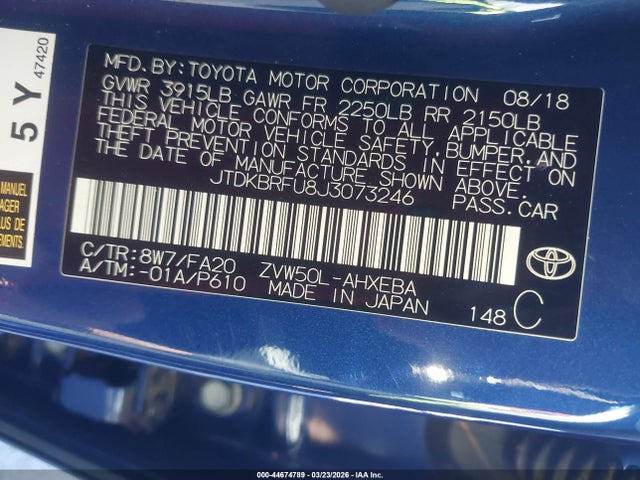 2018 TOYOTA PRIUS JTDKBRFU8J3073246 Photo 8