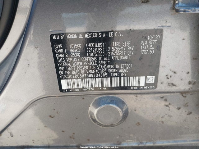 3CZRU5H75MM704685 Honda Hr-v 2wd Ex-l
