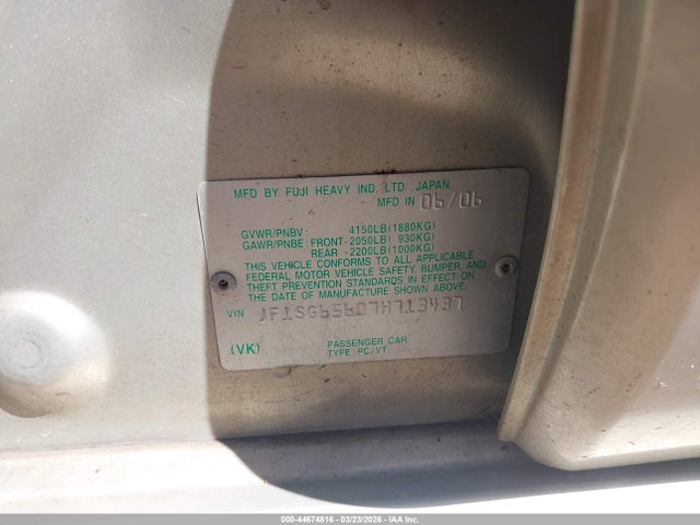Продаж на аукціоні авто 2007 Subaru Forester 2.5x, vin: JF1SG65607H713437, номер лоту: 44674816