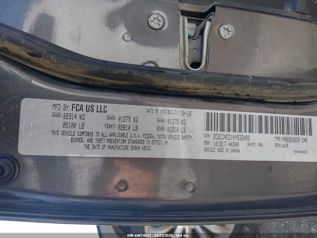 2019 Chrysler 300 Limited მანქანა იყიდება აუქციონზე, vin: 2C3CCAEG1KH533493, აუქციონის ნომერი: 44674831