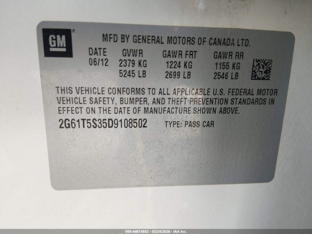 Aukcja sprzedaży 2013 Cadillac Xts Premium, vin: 2G61T5S35D9108502, numer aukcji: 44674852