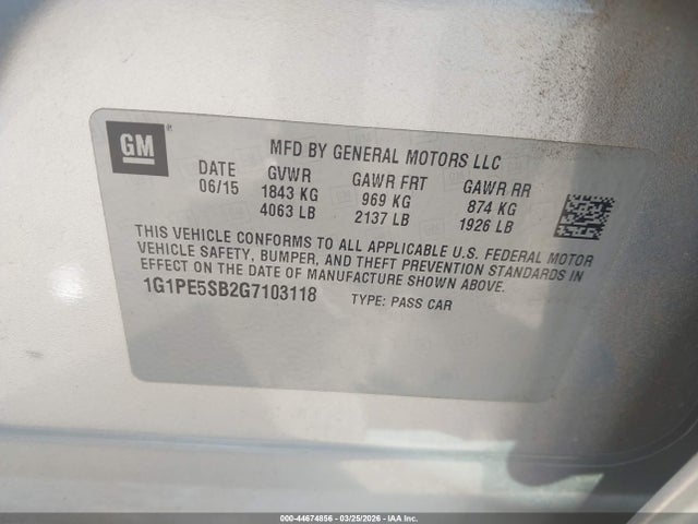 Aukcja sprzedaży 2016 Chevrolet Cruze Limited 1lt Auto, vin: 1G1PE5SB2G7103118, numer aukcji: 44674856