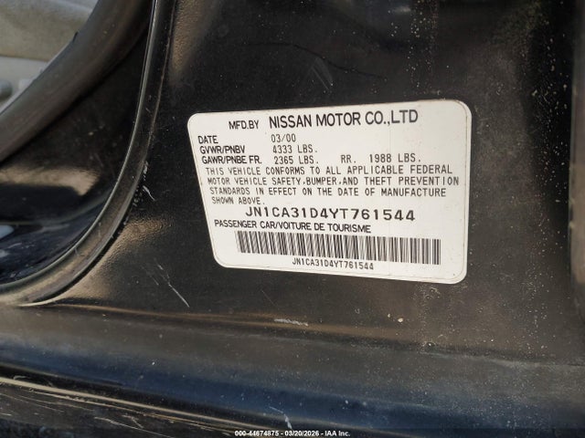 Продаж на аукціоні авто 2000 Nissan Maxima Gle/gxe/se, vin: JN1CA31D4YT761544, номер лоту: 44674875