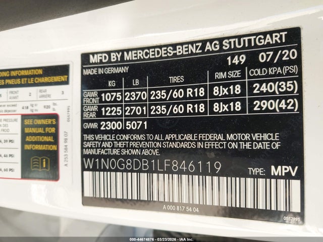 W1N0G8DB1LF846119 Mercedes-Benz GLC 300