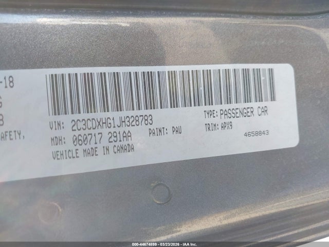 Продажа на аукционе авто 2018 Dodge Charger Sxt Plus Rwd, vin: 2C3CDXHG1JH328783, номер лота: 44674899