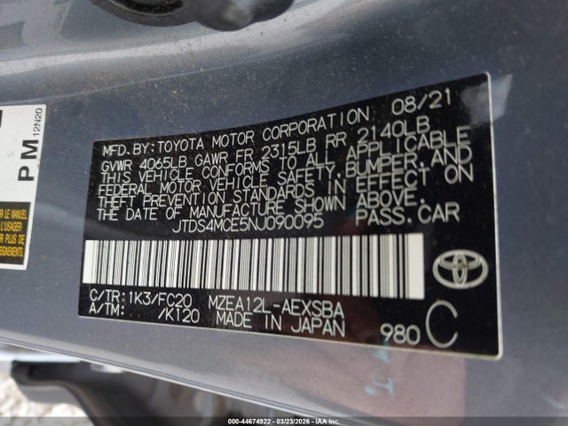 2022 TOYOTA COROLLA JTDS4MCE5NJ090095 Photo 8