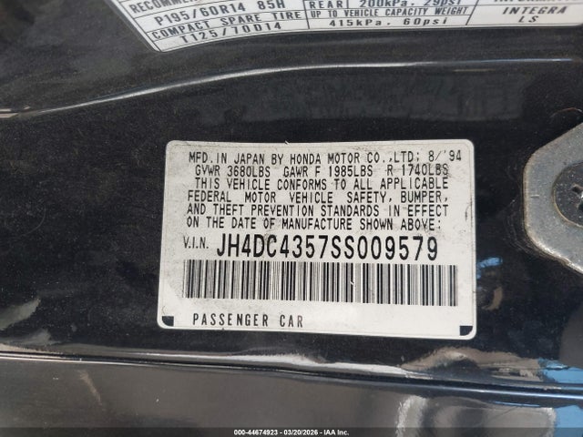 Aukcja sprzedaży 1995 Acura Integra Ls, vin: JH4DC4357SS009579, numer aukcji: 44674923