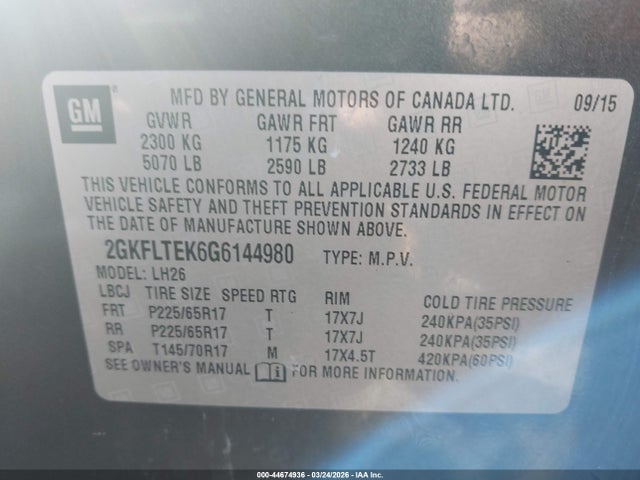 GMC Terrain Sle-2 2016 2GKFLTEK6G6144980 Image 9