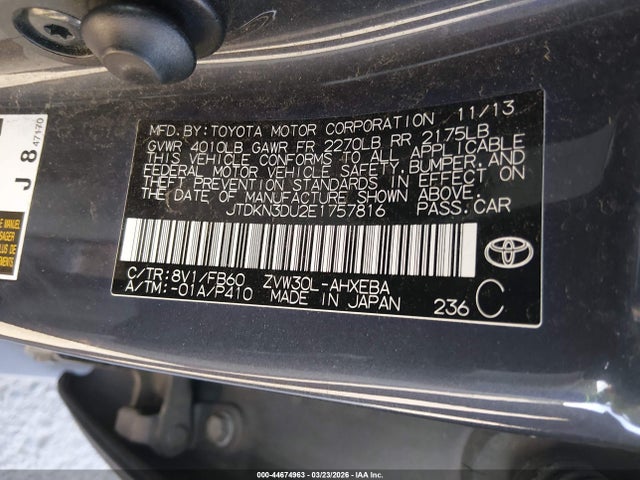 JTDKN3DU2E1757816 Toyota Prius Two