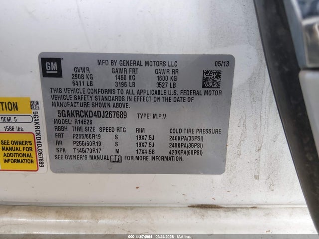 Продаж на аукціоні авто 2013 Buick Enclave Leather, vin: 5GAKRCKD4DJ267689, номер лоту: 44674964