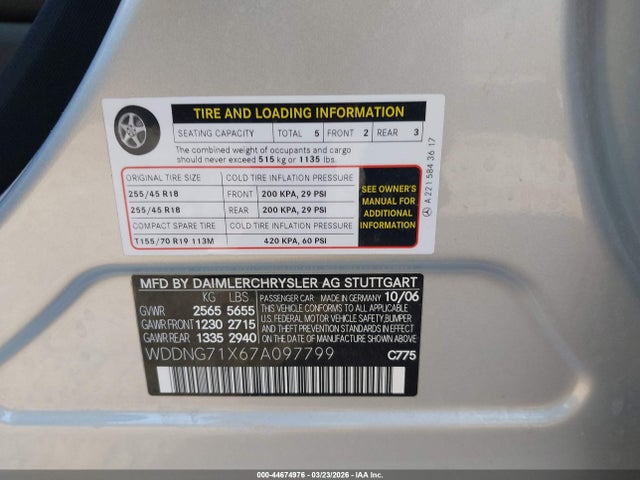 Продаж на аукціоні авто 2007 Mercedes-benz S 550, vin: WDDNG71X67A097799, номер лоту: 44674976