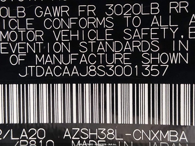 JTDACAAJ8S3001357 Toyota Crown Signia Xle
