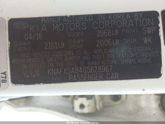Aukcja sprzedaży 2016 Kia Forte Ex, vin: KNAFX5A84G5628967, numer aukcji: 44675019
